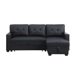 Upholstered Pull Out Sectional Sofa With Chaise - Black
