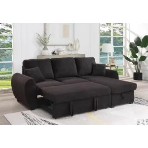 Veronica - Teddy Fleece Reversible Sleeper Sectional Sofa With Storage Chaise - Black