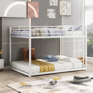 Full Over Full Metal Bunk Bed, Low Bunk Bed With Ladder - White