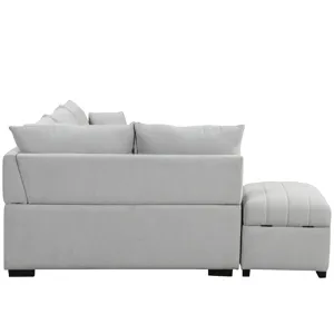 L-Shaped Sectional Pull Out Sofa Bed Sleeper Sofa With Two USB Ports, Two Power Sockets And A Movabl