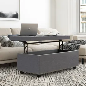 Hamilton - Lift Top Rectangular Storage Ottoman - Slate Grey