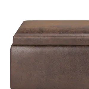 Owen - Tray Top Small Coffee Table Storage Ottoman - Distressed Chestnut Brown