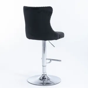 Swivel Velvet Barstools Adjusatble Seat Height From 25-33\", Modern Upholstered Chrome Base Bar Stoo