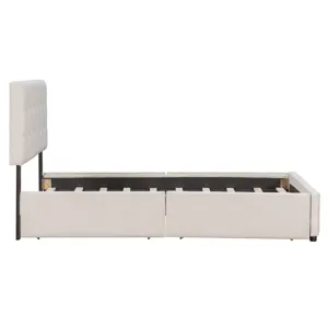 Queen Size Upholstered Platform Bed With Classic Headboard And 4 Drawers, No Box Spring Needed - Bei