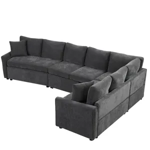 L-Shaped Sofa Convertible Sofa Bed Pull Out Sofa Sleeper With Two Back Pillows, Two USB Ports And Tw
