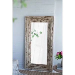 Full Length Rectangle Floor Mirror With Distressed Wood Frame - Brown