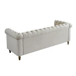 Chesterfield - Velvet Sofa 84.65\" For Living Room - Beige