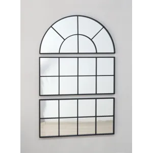 Large Arched Wall Mirror With Three Separate Sections - Black