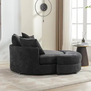 360° Swivel Accent Barrel Chair With Storage Ottoman & 4 Pillows, Modern Chenille Leisure Chair Roun
