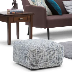 Nate - Square Pouf - Patterned Denim Melange