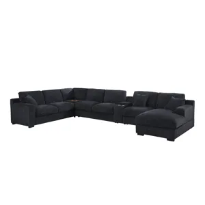 Celine - Chenille Fabric Corner Sectional Sofa With Right-Facing Chaise, Cupholders, And Charging Ports - Dark Gray