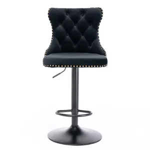 Swivel Velvet Barstools Adjusatble Seat Height, Modern Upholstered Bar Stools With Backs Comfortable