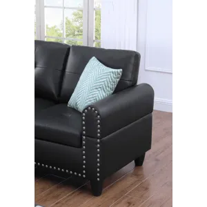 Irine - Faux Leather Sectional Sofa With Ottoman - Black