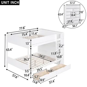 Full Over Full Bunk Bed With 2 Drawers And Multi - Layer Cabinet - White