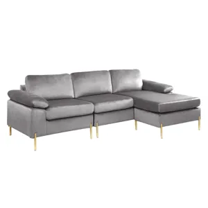 Shannon - Velvet Sectional Sofa With Chaise - Gray