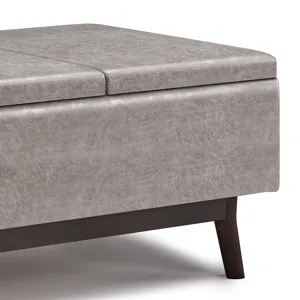 Owen - Tray Top Small Coffee Table Storage Ottoman - Distressed Grey
