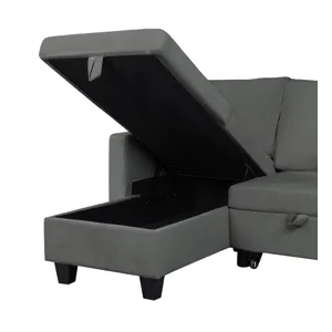 Nova - Velvet Reversible Sleeper Sectional Sofa With Storage Chaise - Dark Gray
