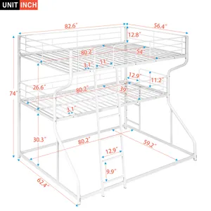 Full Long Over Twin Long Over Queen Size Triple Bunk Bed With Long And Short Ladder - White