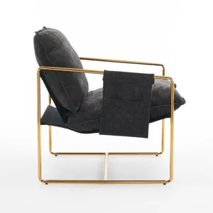 Upholstered Hanging Armchair With Arm Pocketsmetal Frame (Set of 2), Gold-Plated Craftsmanship, Crus