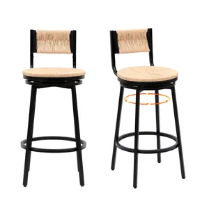 Honey Swivel Bar Stools Paper Rope Handwoven Barstools With Back (Set of 2) Rustic Round Counter Cha