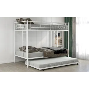 Twin Over Twin Bunk Bed With Trundle - White