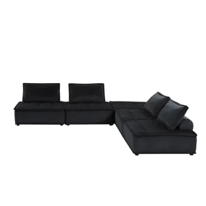 Anna - Velvet 5 Piece Sectional Sofa Ottoman - Midnight