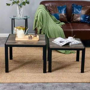 Nesting Coffee Table (Set of 2), Square Modern Stacking Table With Wood Finish For Living Room - Gra