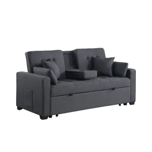 Cody II - 69.5\"W Dark Gray Linen Convertible Sleeper Loveseat With Cup Holder, Charging Ports and P