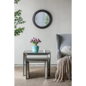 Circle Wall Mirror With Wooden Frame, Antique Classic Accent Mirror - Black