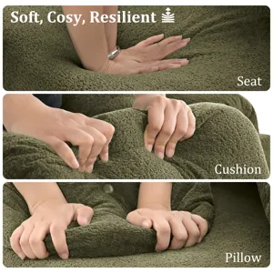 Modern Lamb Wool Sofa With Decorative Throw Pillows For Small Spaces - Emerald