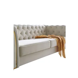 Modern Tufted Velvet Sofa For Living Room - Beige