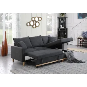 Colton - 84.Woven Reversible Sleeper Sectional Sofa With Storage Chaise - Dark Gray