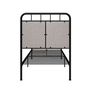 Twin Size Linen Upholstered Platform Metal Bed Frame With Fabric Headboard And Footboard - Brown