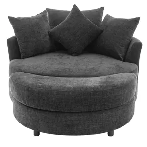 360° Swivel Accent Barrel Chair With Storage Ottoman & 4 Pillows, Modern Chenille Leisure Chair Roun