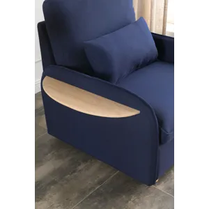 Huckleberry - Linen Accent Chair With Storage Ottoman And Folding Side Table - Blue