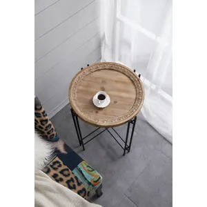 Round Side Table With Wood Top, End Table For Living Room Bedroom - Black Brown