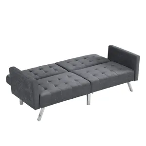 Futon Sofa Bed Convertible Folding Lounge Couch, Armrests - Dark Gray