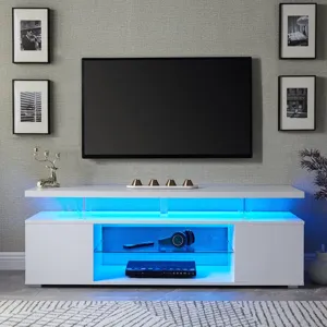 TV Stand LED Gaming Entertainment Center Media Storage Console Table With Large Side Cabinet For Liv