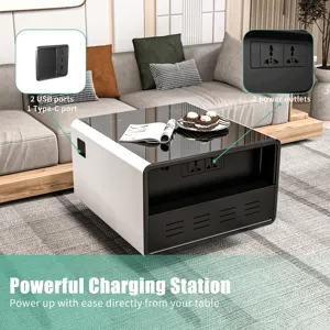Modern Smart Side Table With Built-In Fridge, Wireless Charging, Temperature Control, Power Socket, 