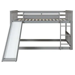Full Over Full Bunk Bed With Slide And Ladder - Gray