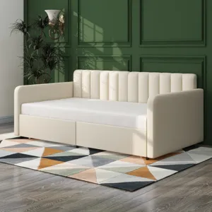 Flora - Twin Upholstered Daybed With 2 Drawers Ribbed Tufted Backrest in Lavish Modern Design - Ivor
