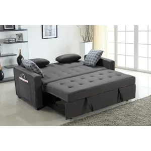 William - Modern Fabric Sleeper Sofa With 2 USB Charging Ports And 4 Accent Pillows - Gray