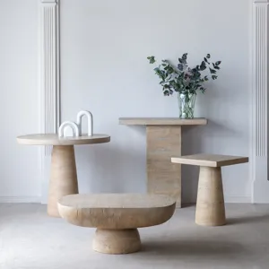 Square Side Table With Pedestal Base - Cream