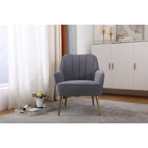 Modern Mid-Century Chair Velvet Sherpa Armchair For Living Room Bedroom Office - Gray