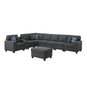 Hannah - Sectional Sofa With Ottoman - Dark Gray