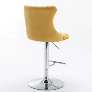 Swivel Velvet Barstools Adjusatble Seat Height From 25-33\", Modern Upholstered Chrome Base Bar Stoo