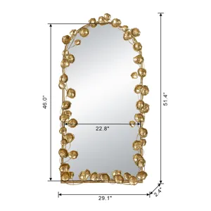 Full Length Arched Wall Mirror With Leaf Accents, Decorative Mirror For Living Room Bedroom - Golden
