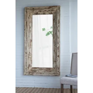 Full Length Rectangle Floor Mirror With Distressed Wood Frame - Brown