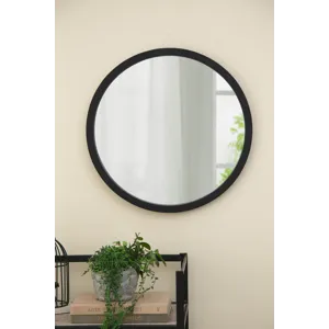 Circle Wall Mirror With Wooden Frame, Wall Mirror For Living Room - Black
