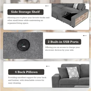 U-Shaped Sectional Sofa Pull-Out Sofa Bed With Two USB Ports, A Storage Chaise Lounge And Four Back 